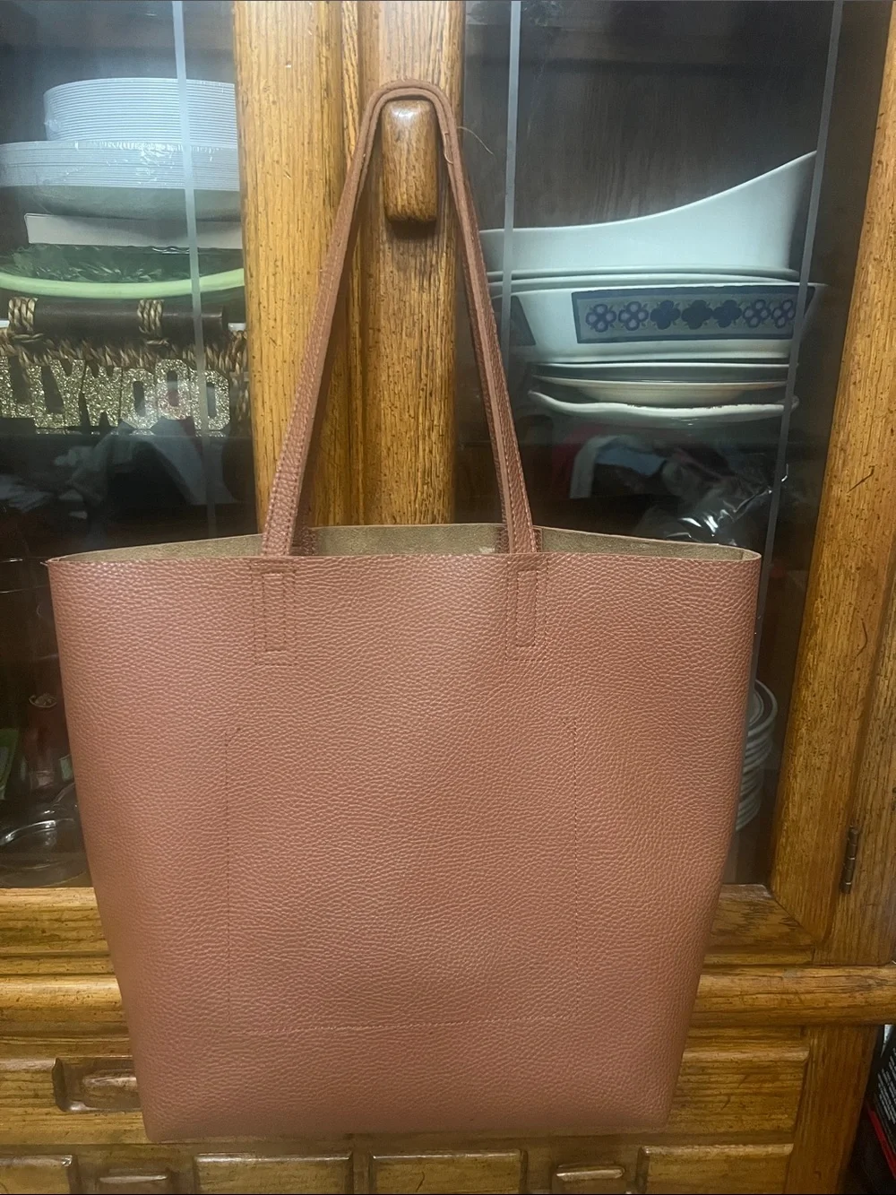 Benetton Classic Leather Tote Bag in Rust Brown